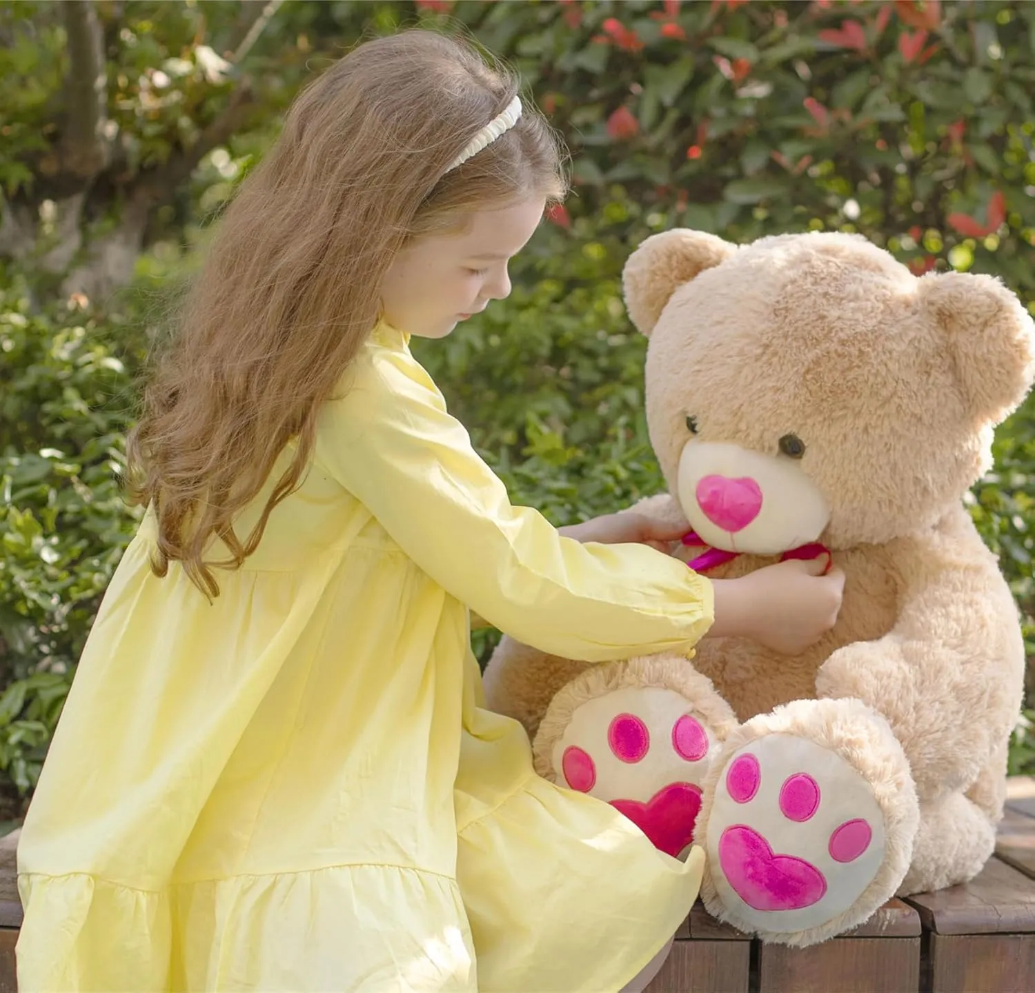 Tezituor Big Teddy Bear Stuffed Animal,Giant Teddy Bear with Pink Love for Girlfriend Boyfriend Women Wife,Valentines Stuffed Bear Plush for Kid Girl Boy,Bear for Birthday Baby Shower,36 inch Tan