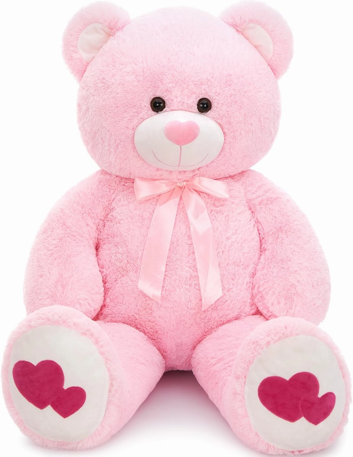 Tezituor Giant Teddy Bear Stuffed Animal 4ft - Big Pink Teddy Bear with Love Red Heart - Large Stuffed Bear Plush Toys for Kid Christmas Birthday - Valentines Bear Gift for Girlfriend