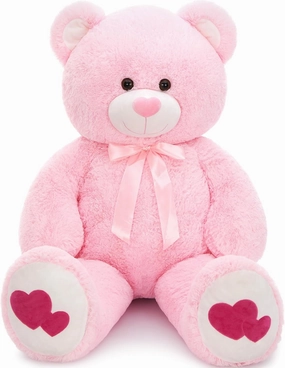 Tezituor Giant Teddy Bear Stuffed Animal 4ft - Big Pink Teddy Bear with Love Red Heart - Large Stuffed Bear Plush Toys for Kid Christmas Birthday - Valentines Bear Gift for Girlfriend