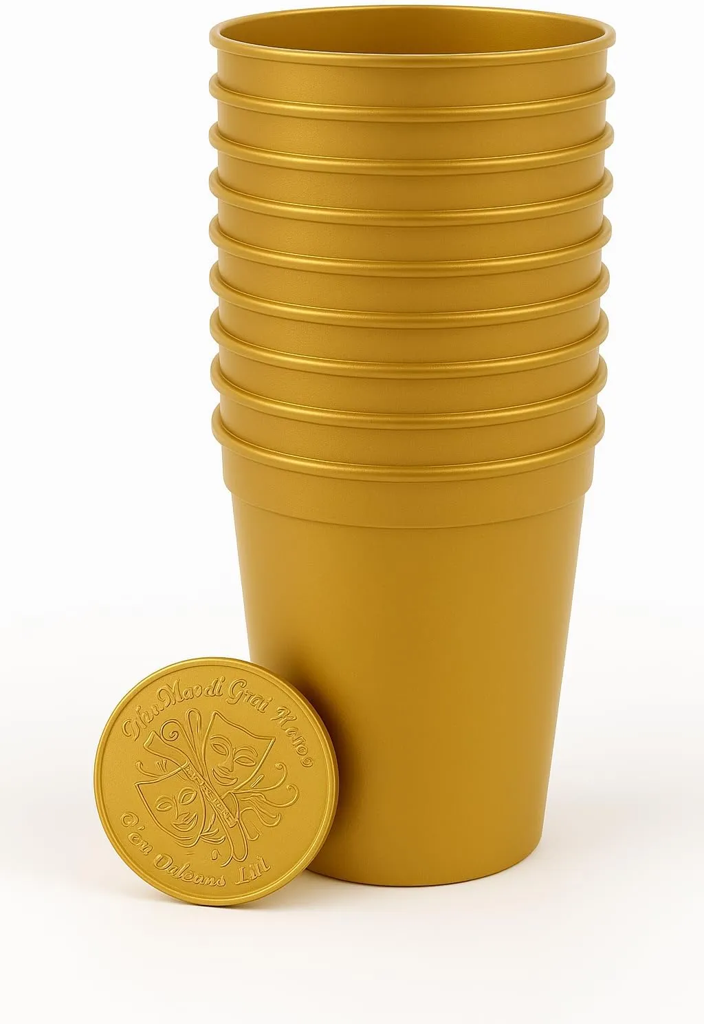 THE MARDI GRAS KREWE Metallic Gold Plastic Party Cups, Pack of 25, Blank 16 oz Stadium Cups