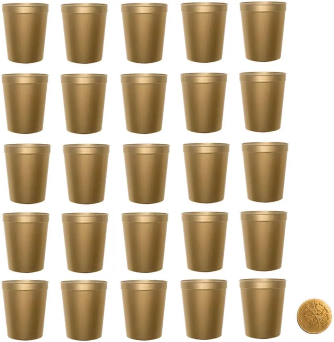 THE MARDI GRAS KREWE Metallic Gold Plastic Party Cups, Pack of 25, Blank 16 oz Stadium Cups
