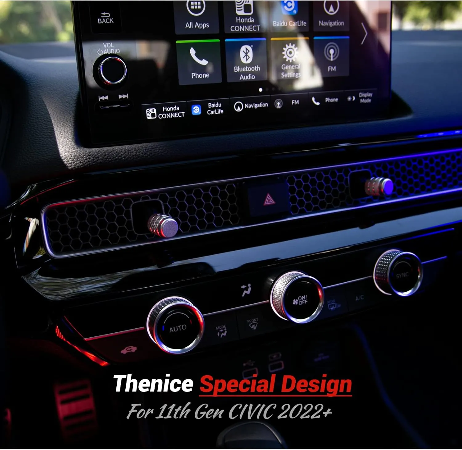 Thenice Compatible with Honda Civic 2022-2025 Center Consoles Air Vent Shift Knob Cover A/C Wind Outlet Lever Decoration Trims 4PCS for 11th Gen Civic, 2023-2025 CR-V (Silver)