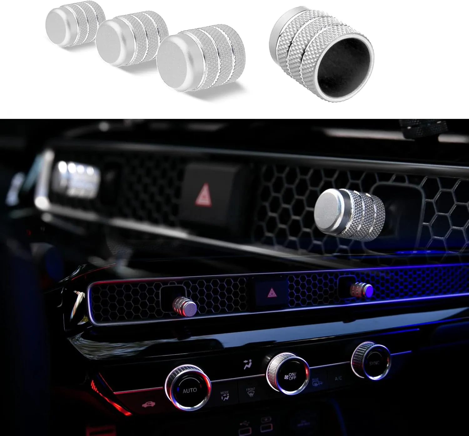 Thenice Compatible with Honda Civic 2022-2025 Center Consoles Air Vent Shift Knob Cover A/C Wind Outlet Lever Decoration Trims 4PCS for 11th Gen Civic, 2023-2025 CR-V (Silver)