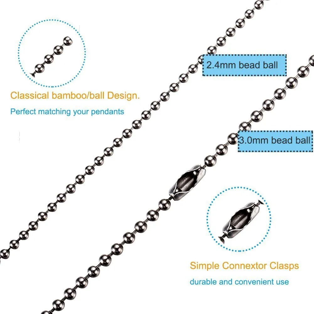 TI-EDC Pure Titanium Bead Ball Chain Necklace, Jewelry Chain Adjustable with Gift Package for Men and Women (2.4mm Bead-30in Length)