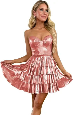 Tiered Layered Satin Homecoming Dresses 2024 A Line Sweetheart Short Prom Dresses Y-HC022