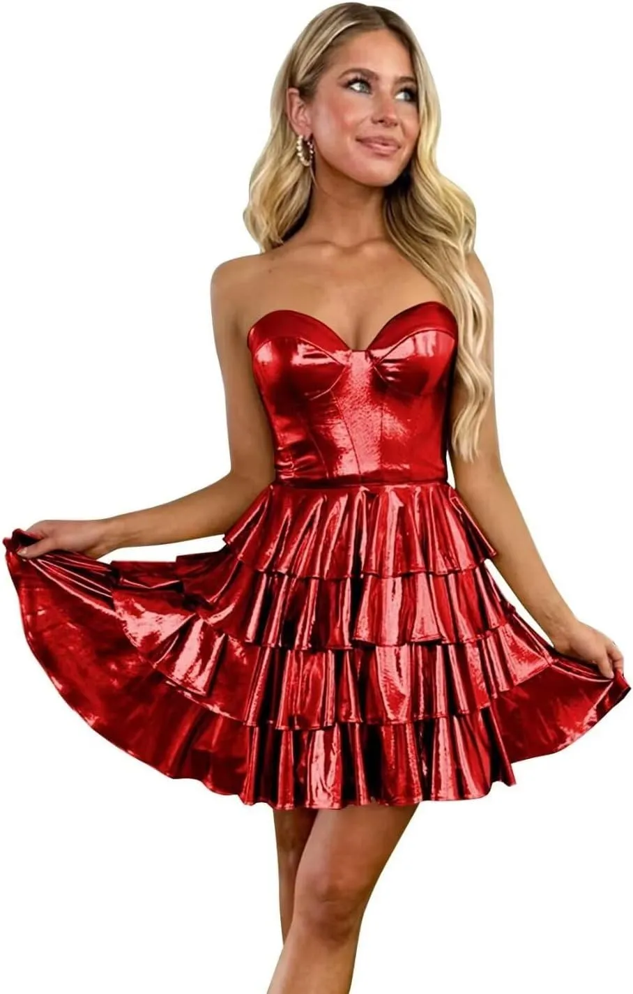 Tiered Layered Satin Homecoming Dresses 2024 A Line Sweetheart Short Prom Dresses Y-HC022
