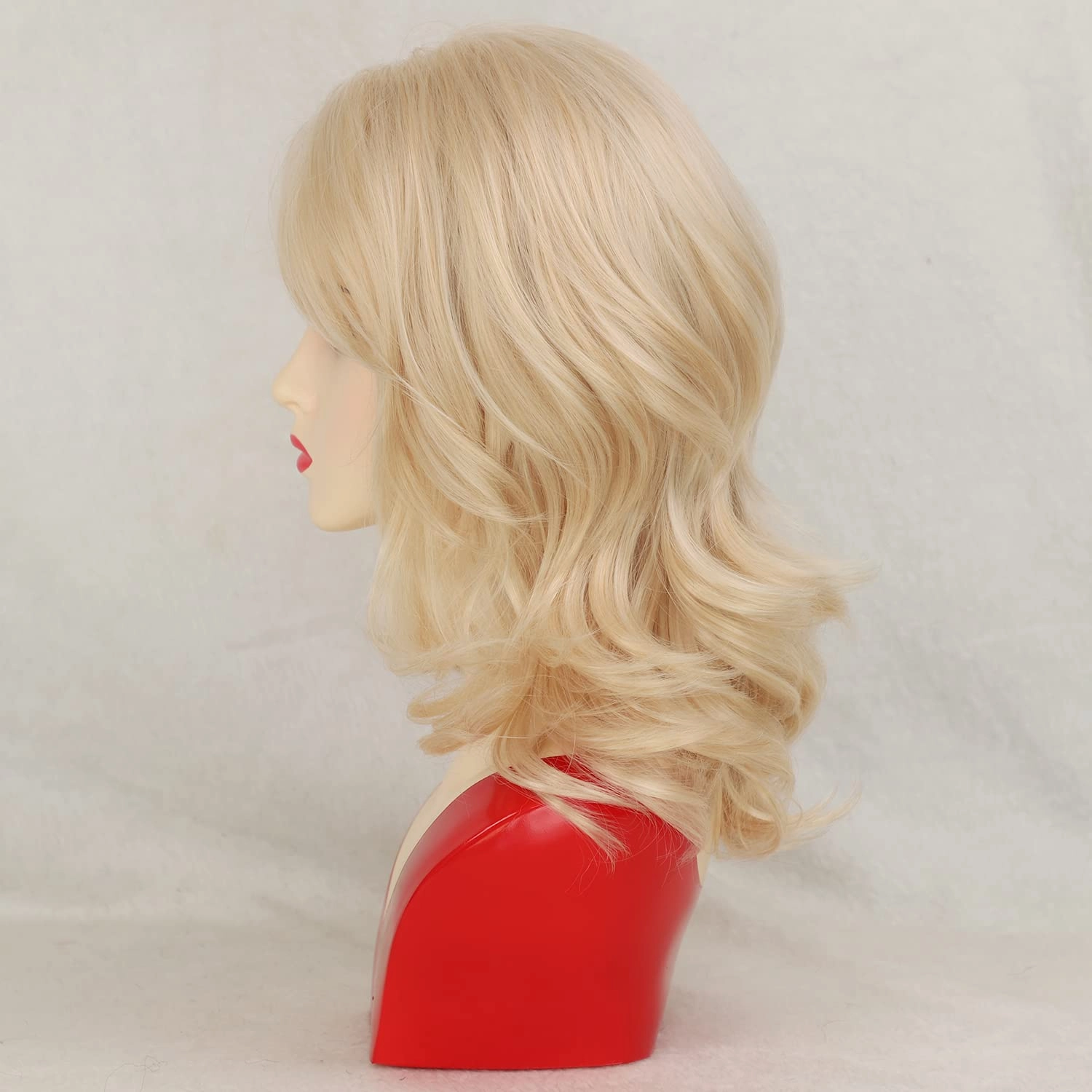 TISHINING Medium Curly Blonde Wigs for White Women Layered Mixed Blonde Curly Wavy Wig with Curtain Bangs Natural Looking Synthetic Halloween Cosplay Daily Party Wig (16 Inch) …