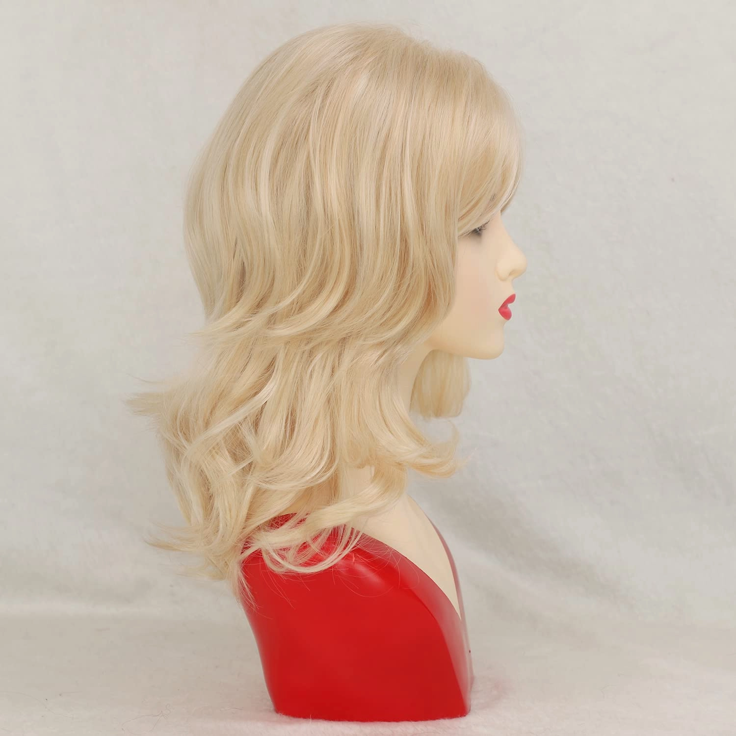TISHINING Medium Curly Blonde Wigs for White Women Layered Mixed Blonde Curly Wavy Wig with Curtain Bangs Natural Looking Synthetic Halloween Cosplay Daily Party Wig (16 Inch) …