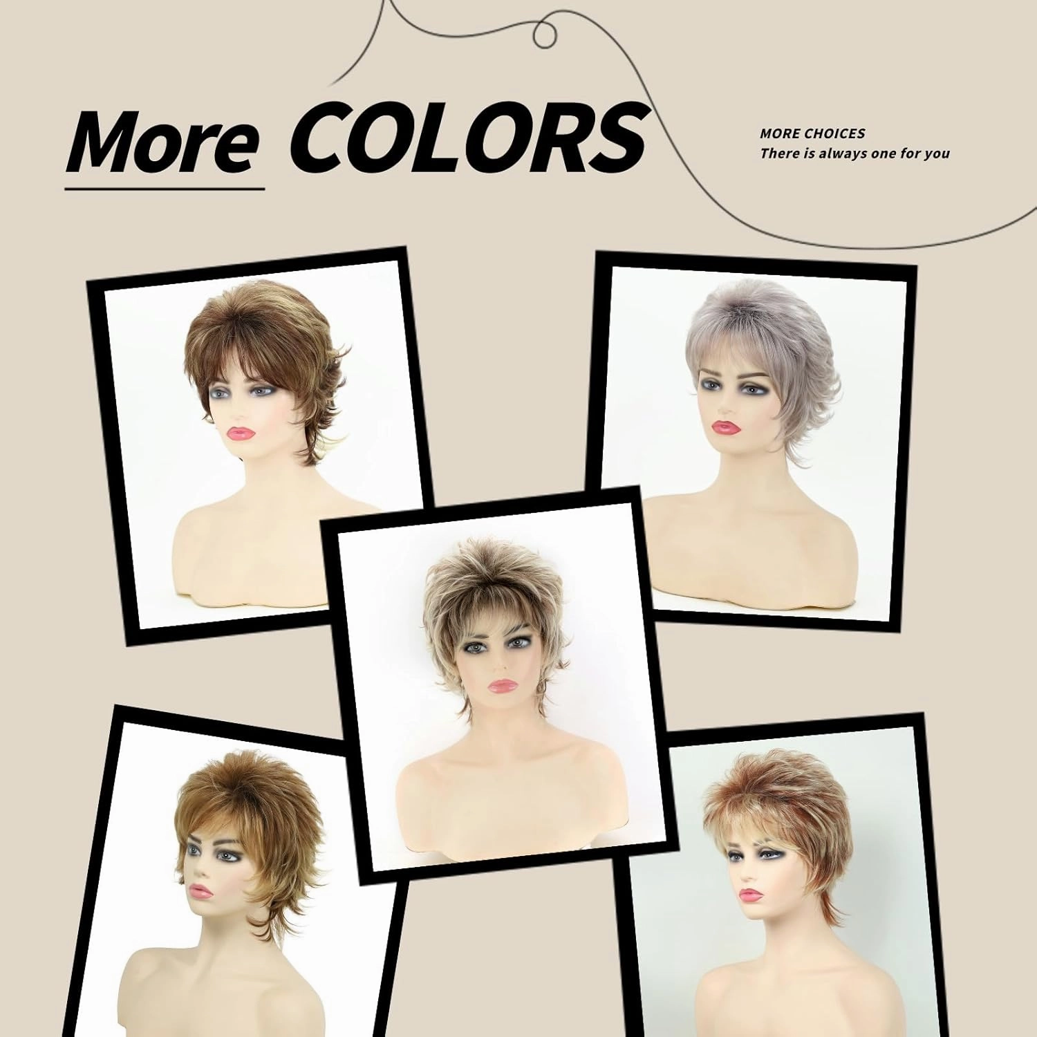 TISHINING Short Brown Mixed Blonde Highlight Pixie Cut Wigs for White Women Shaggy Layered Mixed Blonde Wavy Wig with Bangs Natural Looking Synthetic Hair Replacement Wig