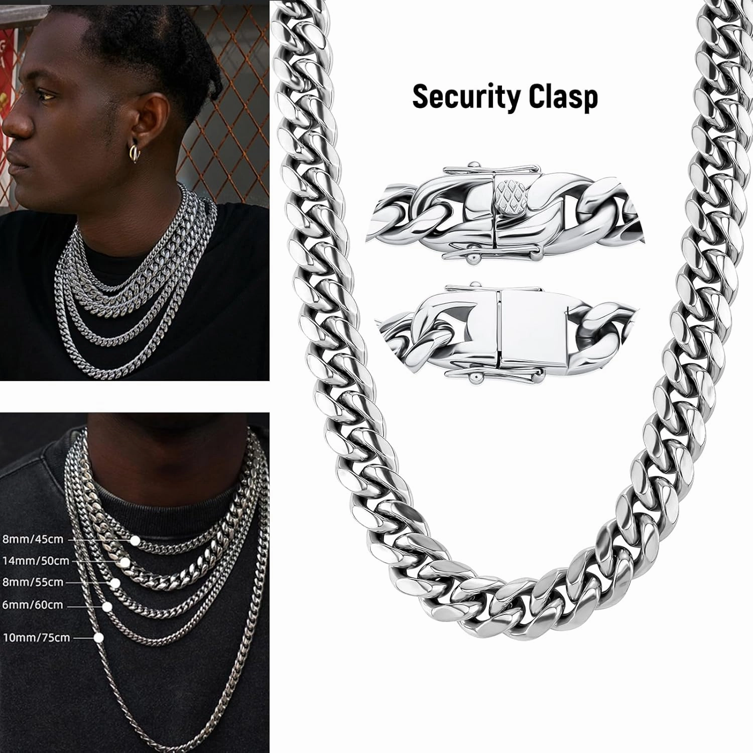 TOPGRILLZ Colorful Cuban Link Necklace 10,14mm Stainless Steel Solid Rainbow Gold Silver Hip Hop Miami Cuban Chunky Thick Chain Necklace For Men Women