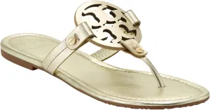 Tory Burch Women's Crinkle Gold Metallic Leather Miller Sandals Slides Shoes