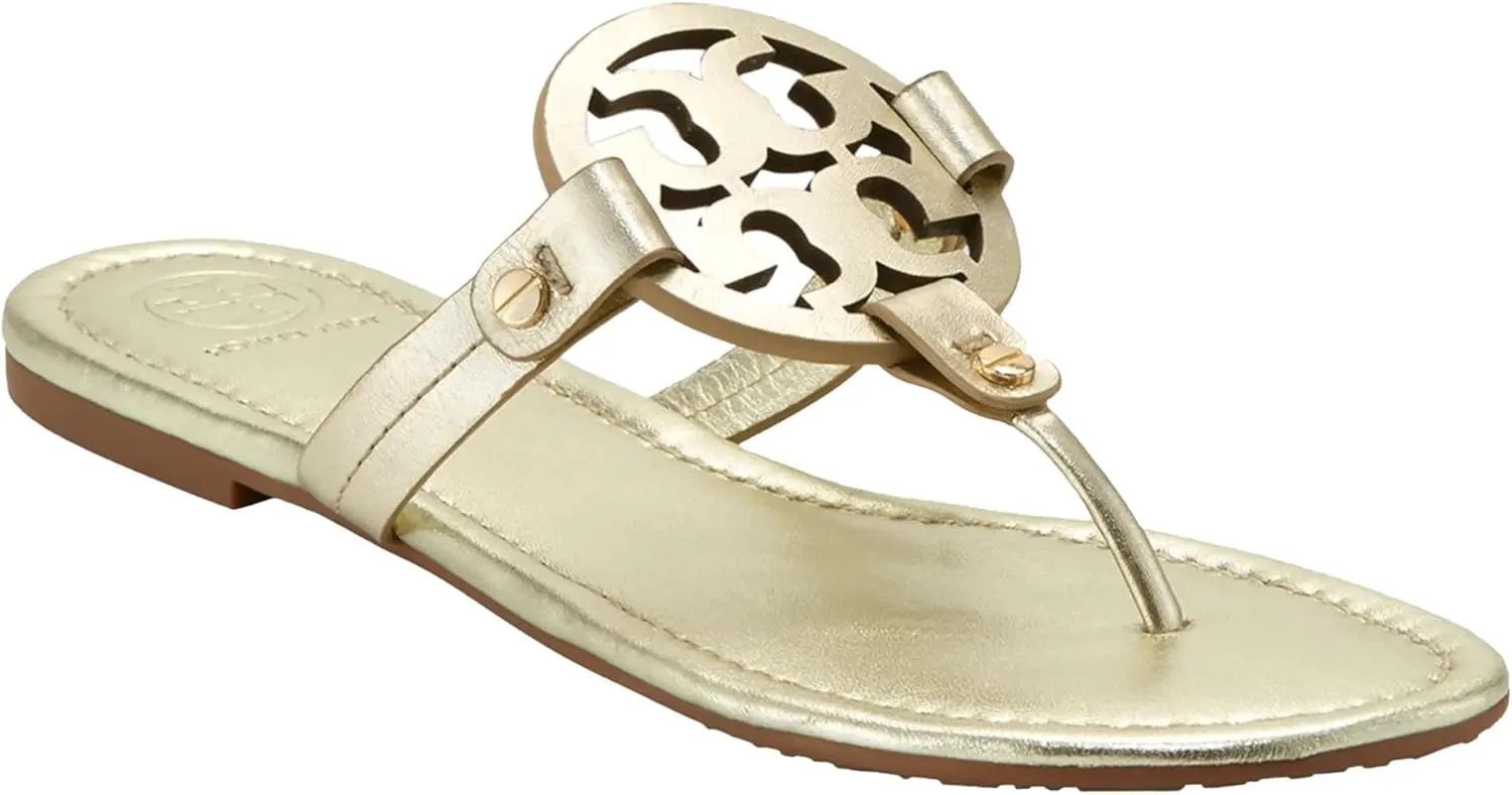 Tory Burch Women's Crinkle Gold Metallic Leather Miller Sandals Slides Shoes