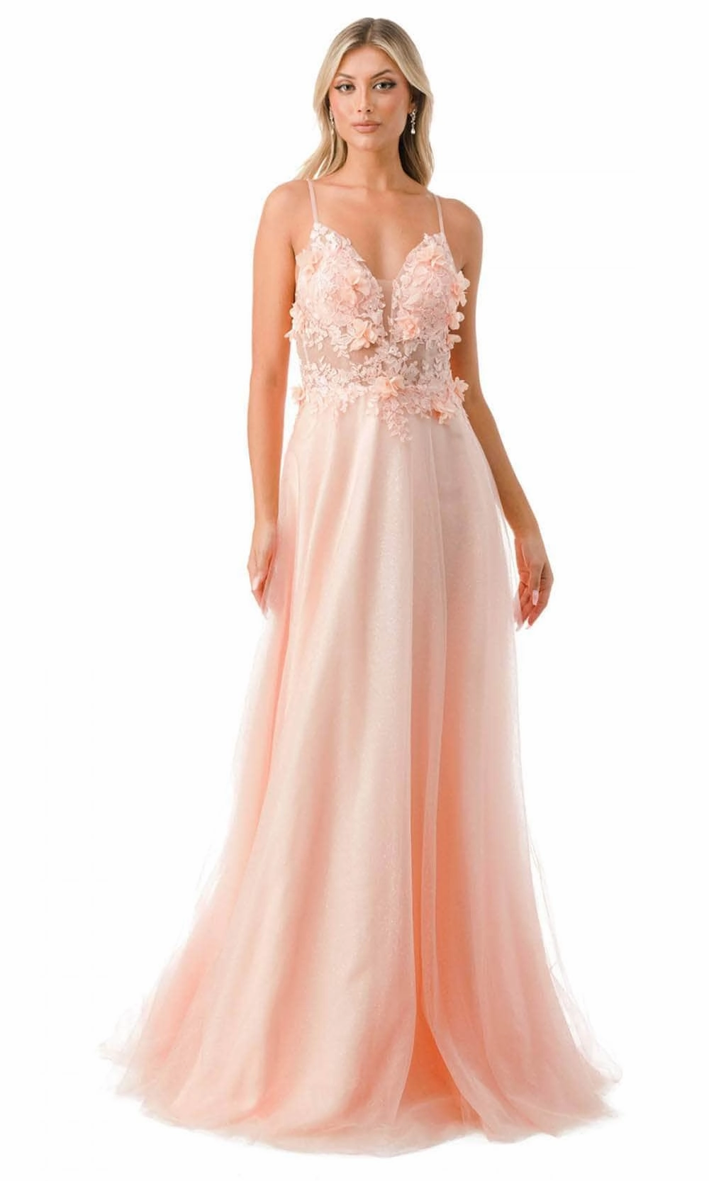 Trevi Collection L2782A - Appliqued Plunging V-Neck Evening Gown