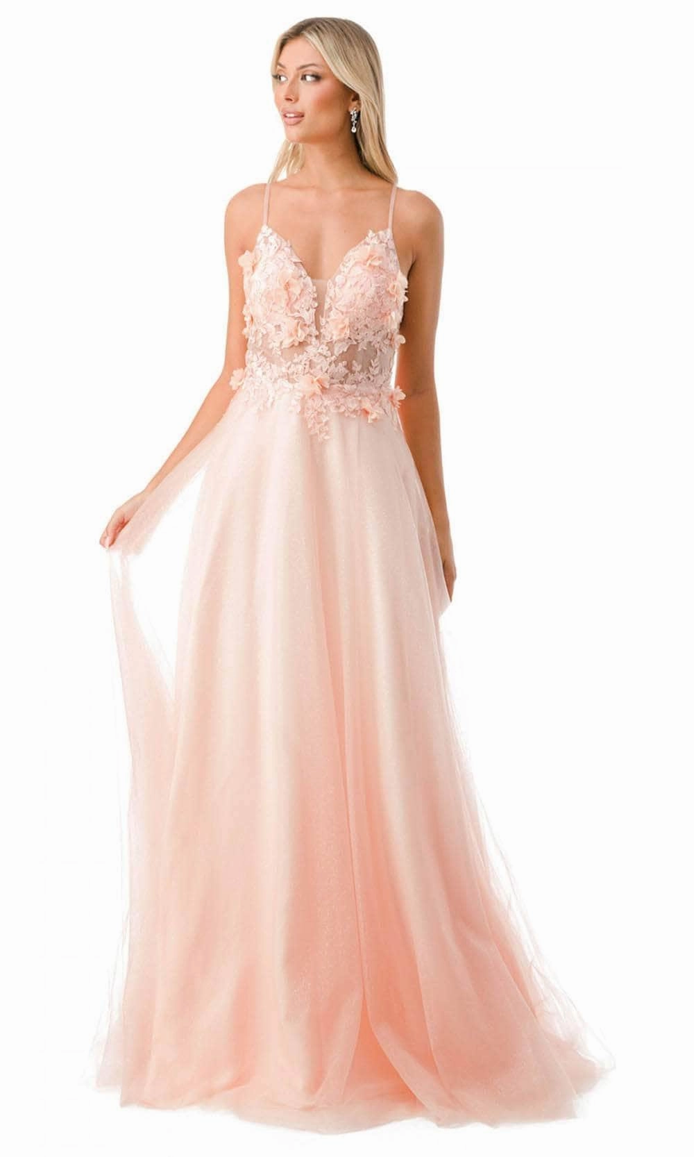 Trevi Collection L2782A - Appliqued Plunging V-Neck Evening Gown