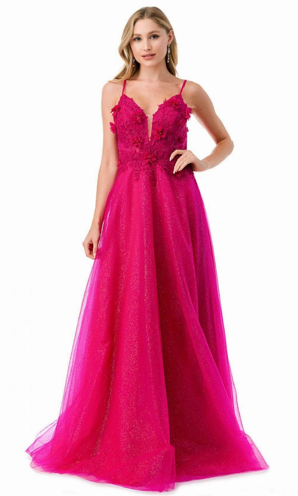 Trevi Collection L2782A - Appliqued Plunging V-Neck Evening Gown