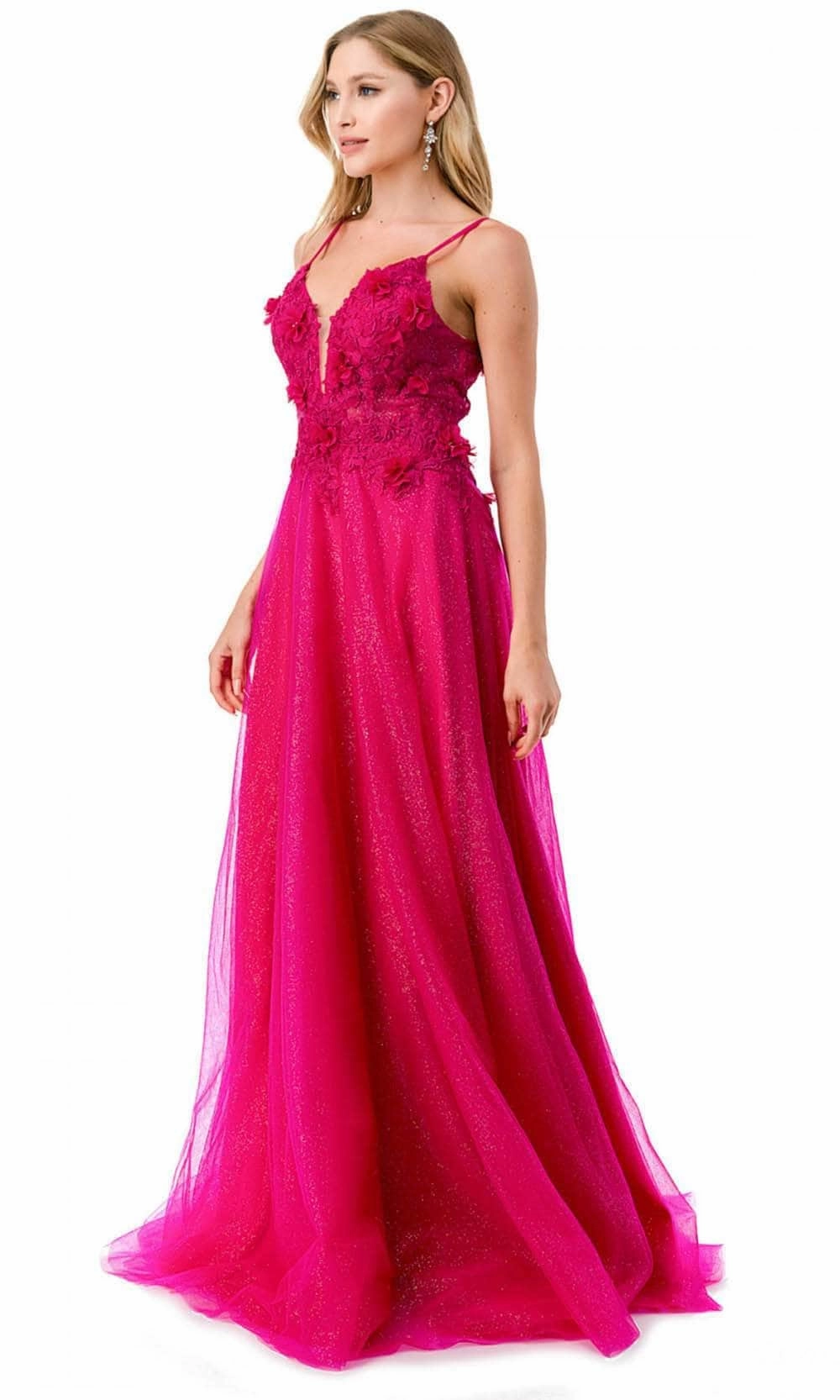 Trevi Collection L2782A - Appliqued Plunging V-Neck Evening Gown