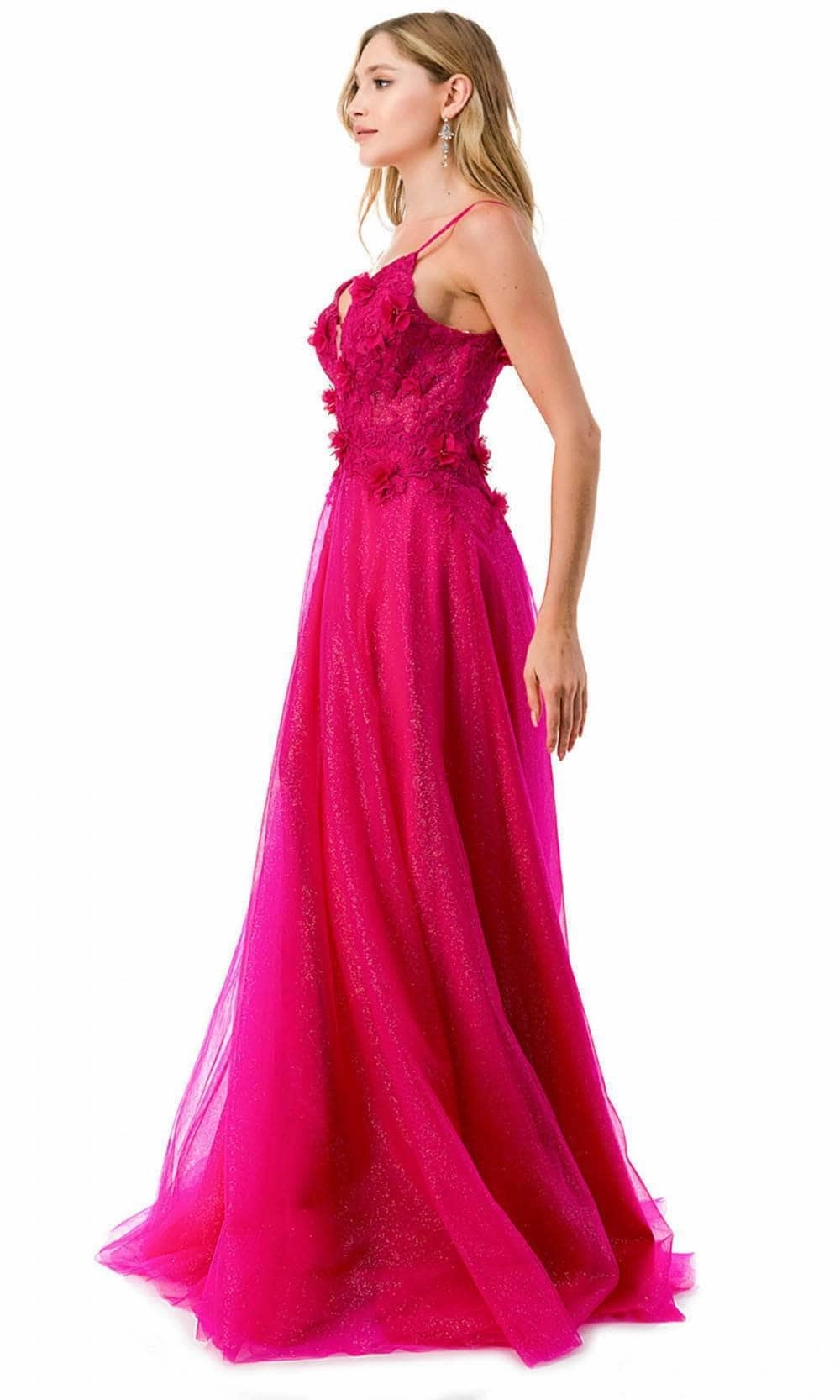 Trevi Collection L2782A - Appliqued Plunging V-Neck Evening Gown