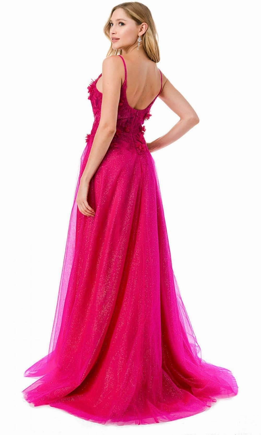 Trevi Collection L2782A - Appliqued Plunging V-Neck Evening Gown