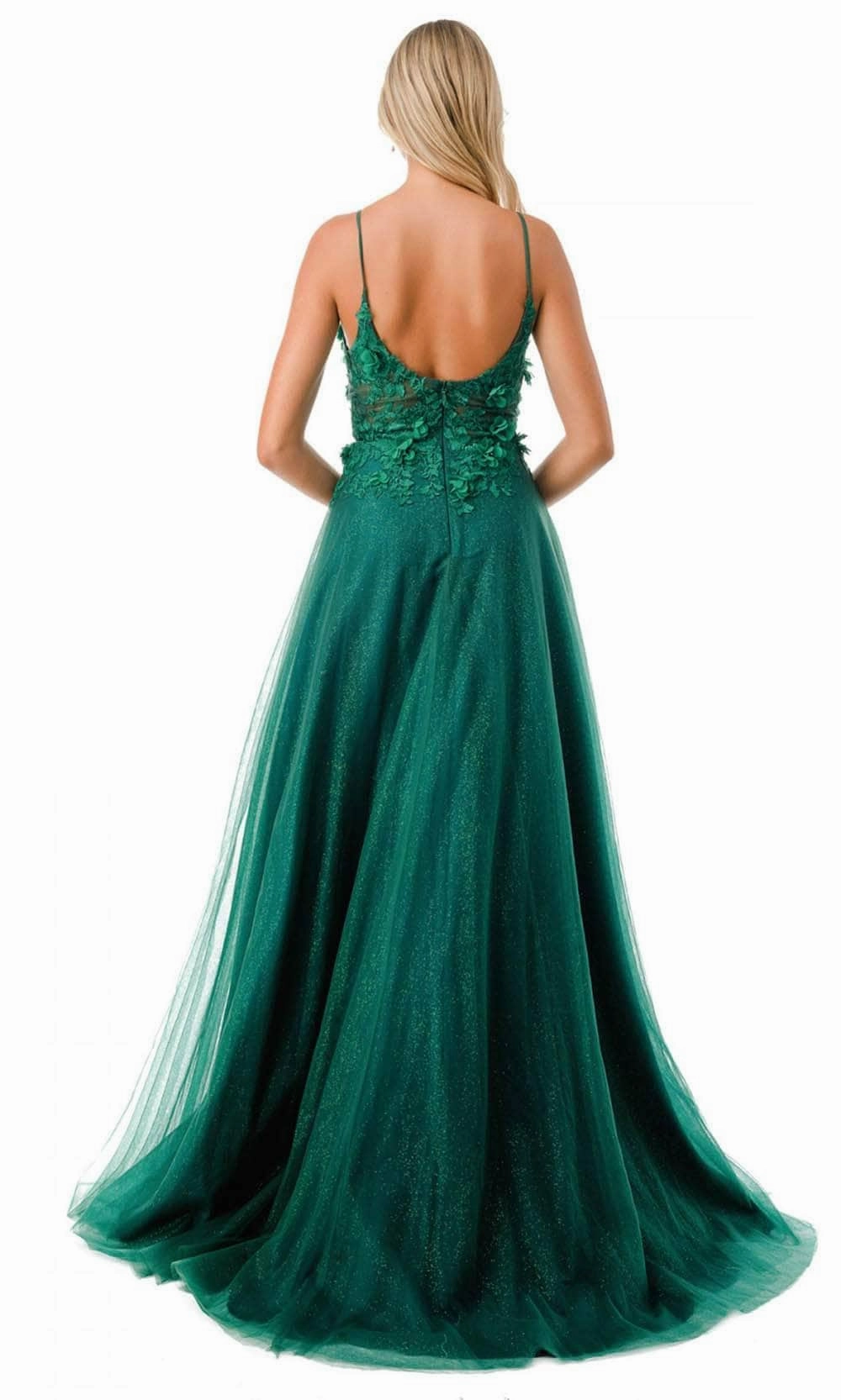 Trevi Collection L2782A - Appliqued Plunging V-Neck Evening Gown