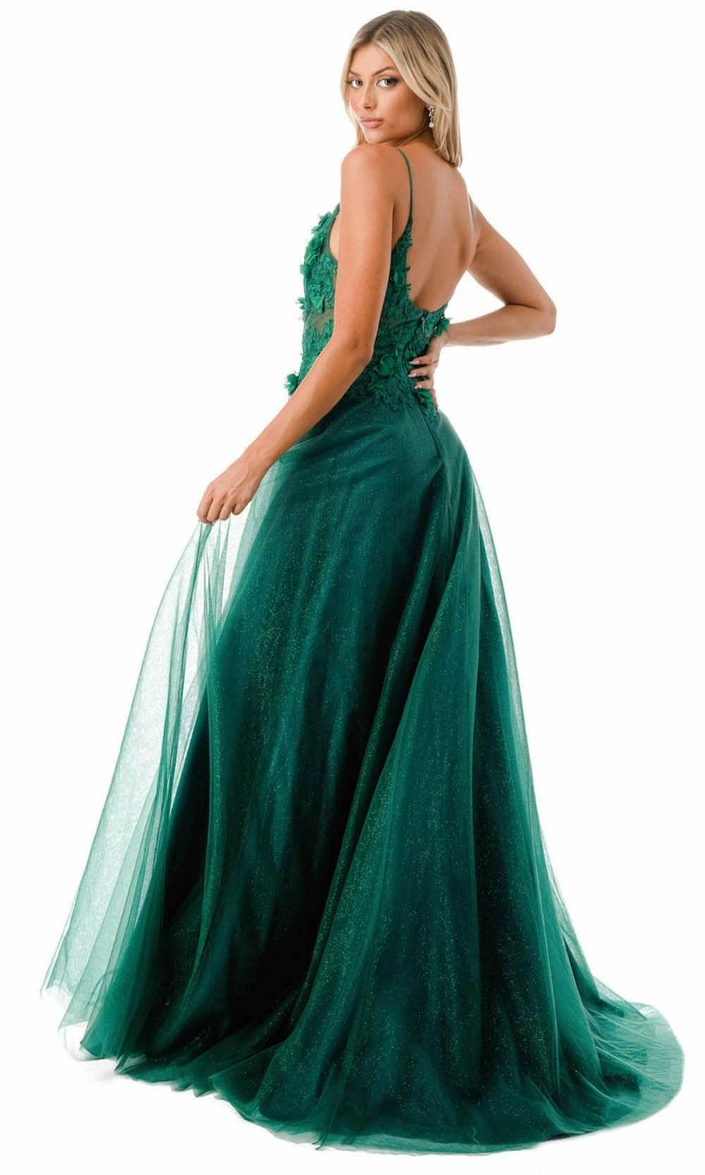 Trevi Collection L2782A - Appliqued Plunging V-Neck Evening Gown