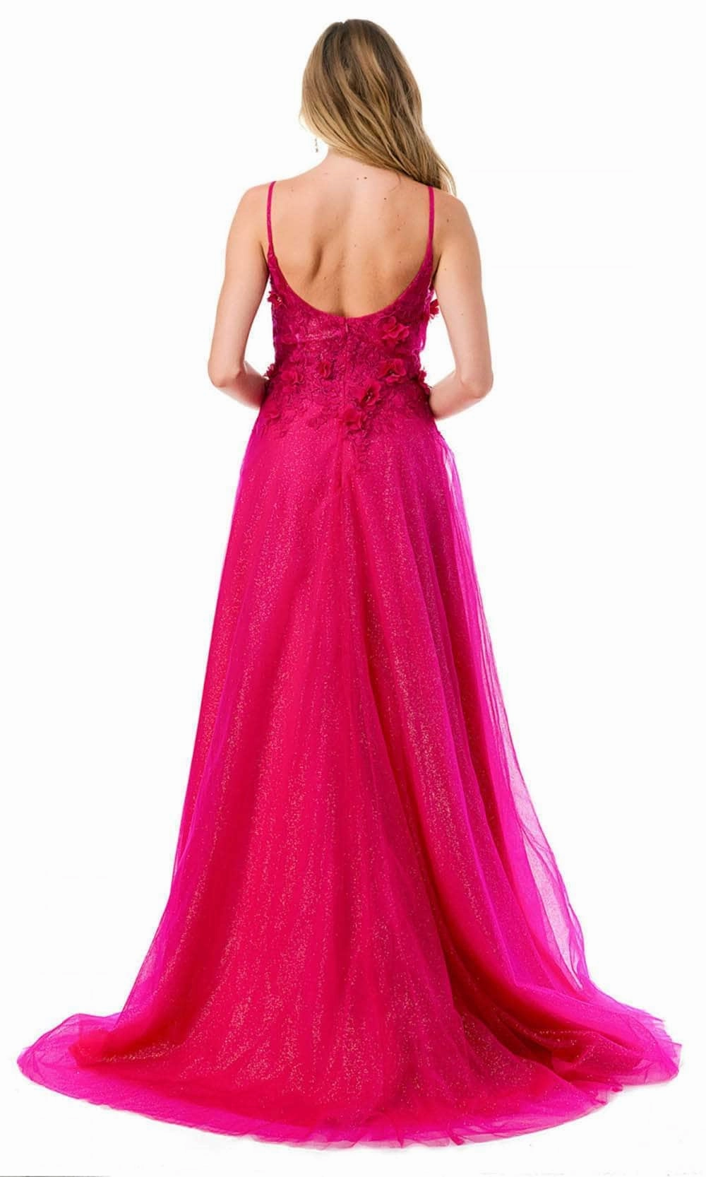 Trevi Collection L2782A - Appliqued Plunging V-Neck Evening Gown