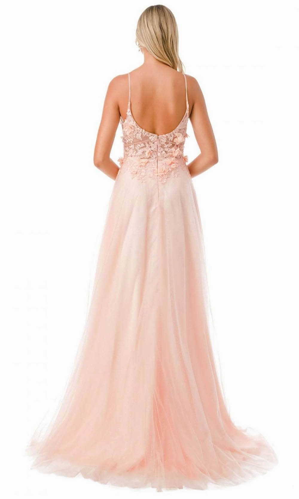 Trevi Collection L2782A - Appliqued Plunging V-Neck Evening Gown