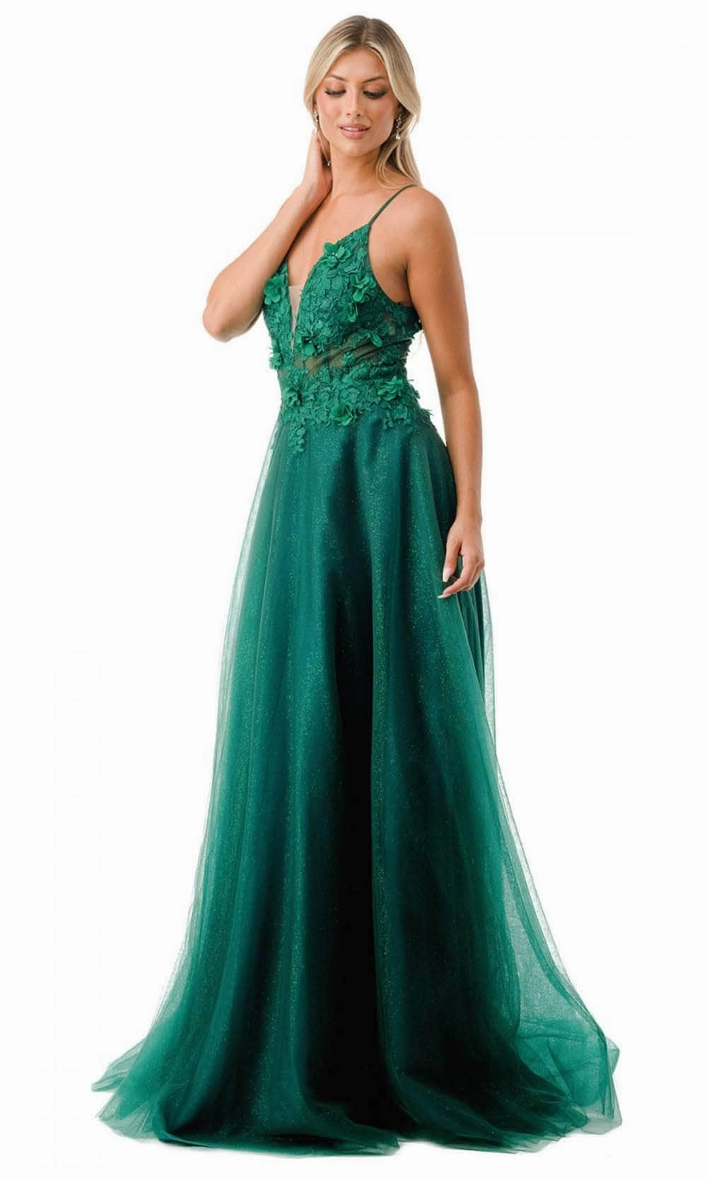 Trevi Collection L2782A - Appliqued Plunging V-Neck Evening Gown