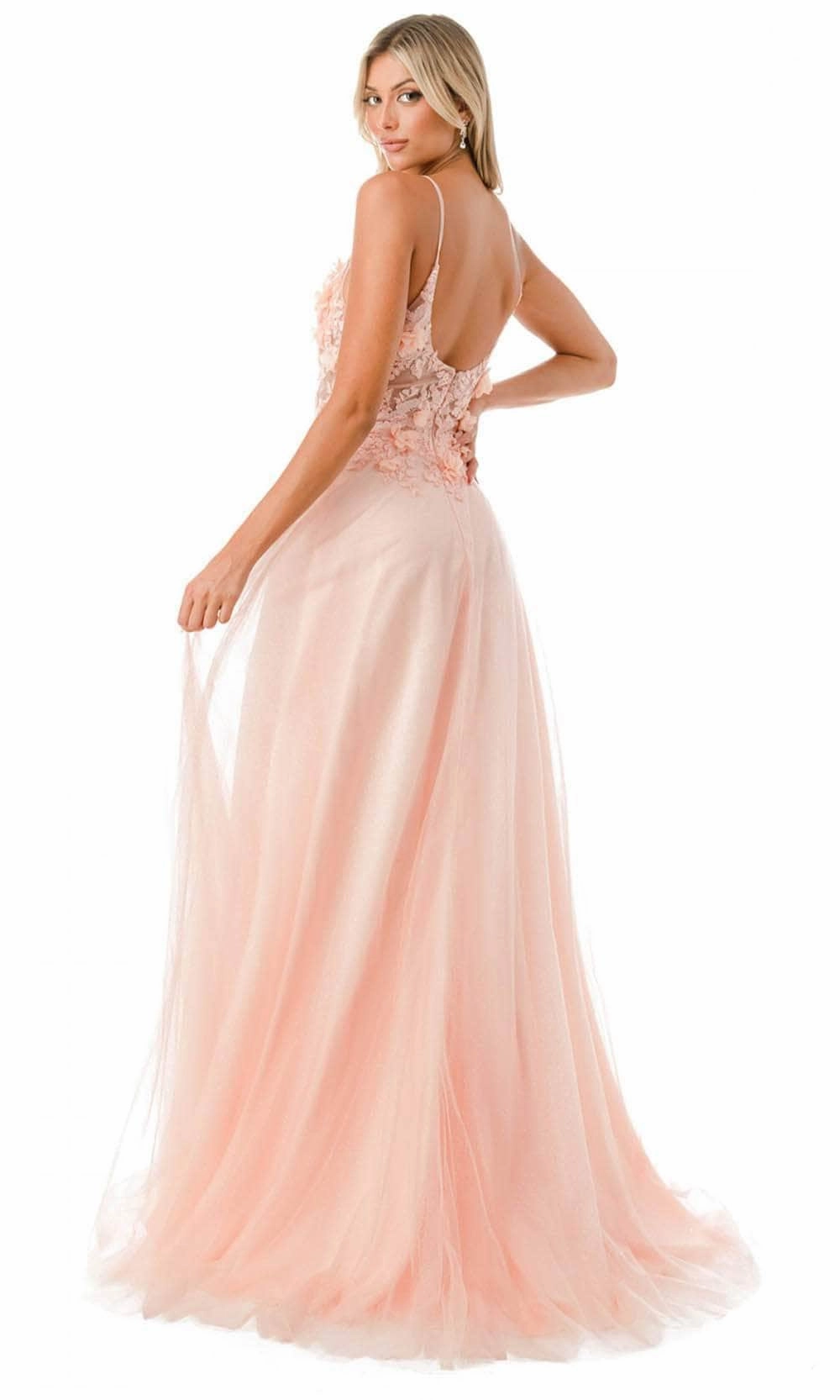 Trevi Collection L2782A - Appliqued Plunging V-Neck Evening Gown