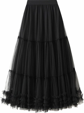 Tulle Skirts for Women Long Length Tutu Fairy Tiered Skirt A Line Mesh Elastic Waist Skirts