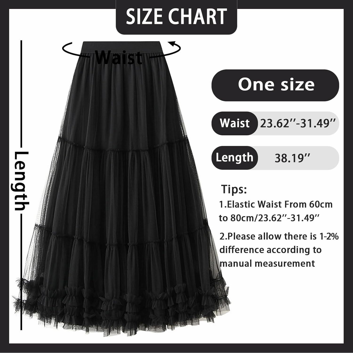 Tulle Skirts for Women Long Length Tutu Fairy Tiered Skirt A Line Mesh Elastic Waist Skirts