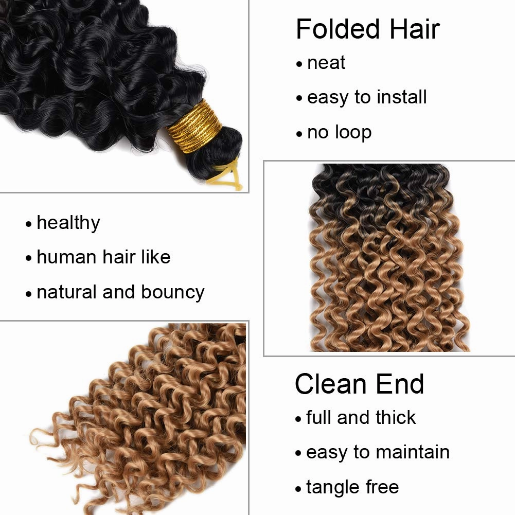 Twist Hair Braiding Short Summer Colors Ombre Crochet Hair Water Wave For Black Women Ombre Cochet Hair 14 Inch 3PCS (1B-Honeybrown)