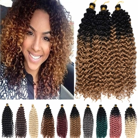 Twist Hair Braiding Short Summer Colors Ombre Crochet Hair Water Wave For Black Women Ombre Cochet Hair 14 Inch 3PCS (1B-Honeybrown)