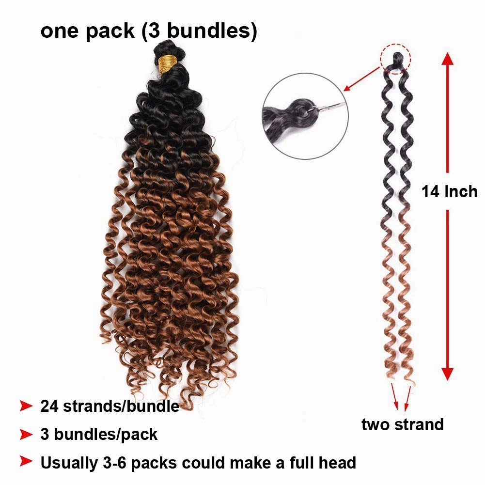 Twist Hair Braiding Short Summer Colors Ombre Crochet Hair Water Wave For Black Women Ombre Cochet Hair 14 Inch 3PCS (1B-Honeybrown)