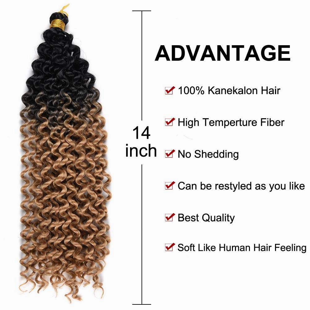 Twist Hair Braiding Short Summer Colors Ombre Crochet Hair Water Wave For Black Women Ombre Cochet Hair 14 Inch 3PCS (1B-Honeybrown)