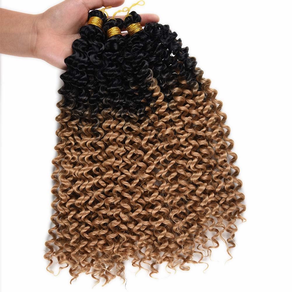 Twist Hair Braiding Short Summer Colors Ombre Crochet Hair Water Wave For Black Women Ombre Cochet Hair 14 Inch 3PCS (1B-Honeybrown)