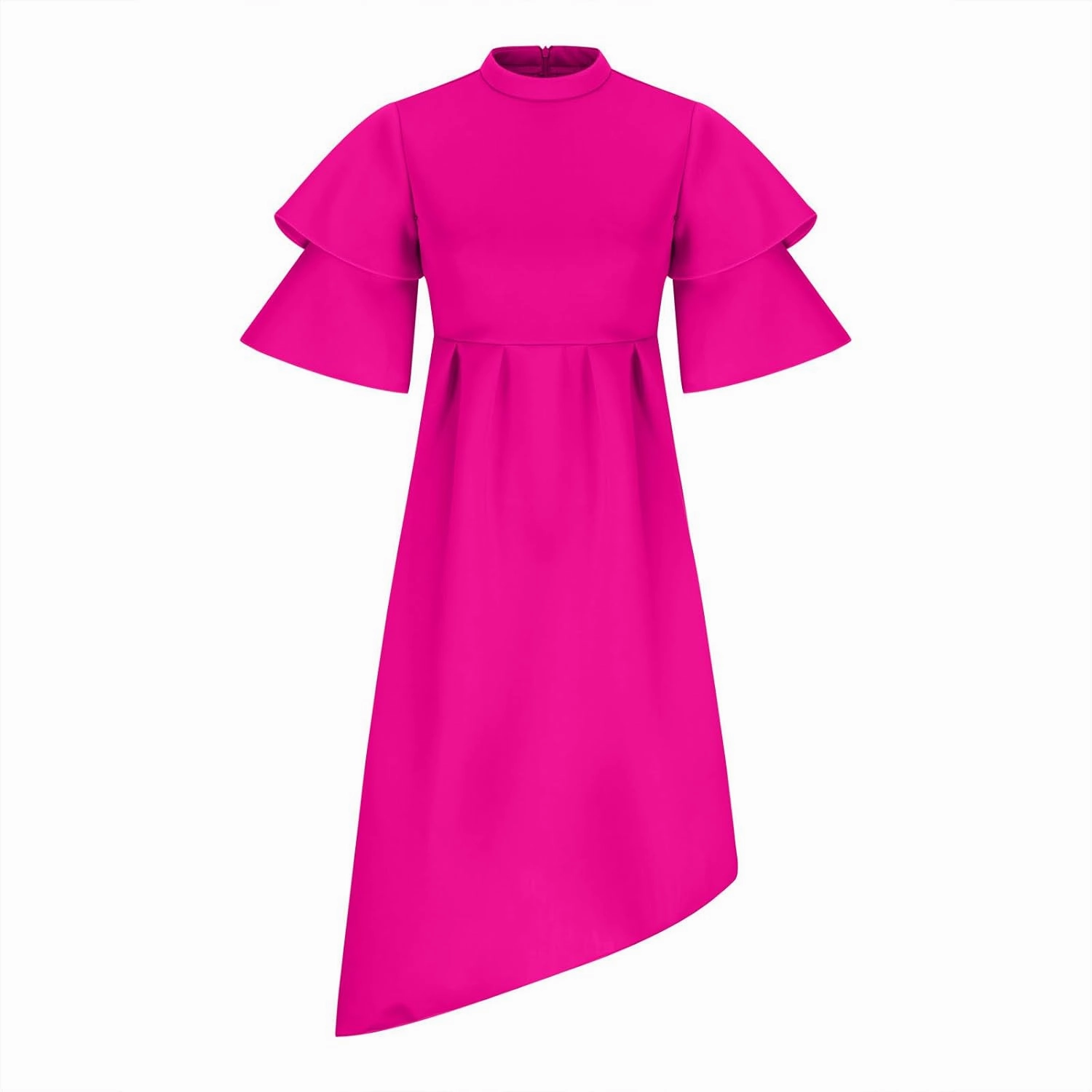 Uillui Ball Gowns for Women Formal Puffy Double Layers Ruffle Sleeve Dress Mock Neck Asymmetric Hem Cocktail Evening Dresses