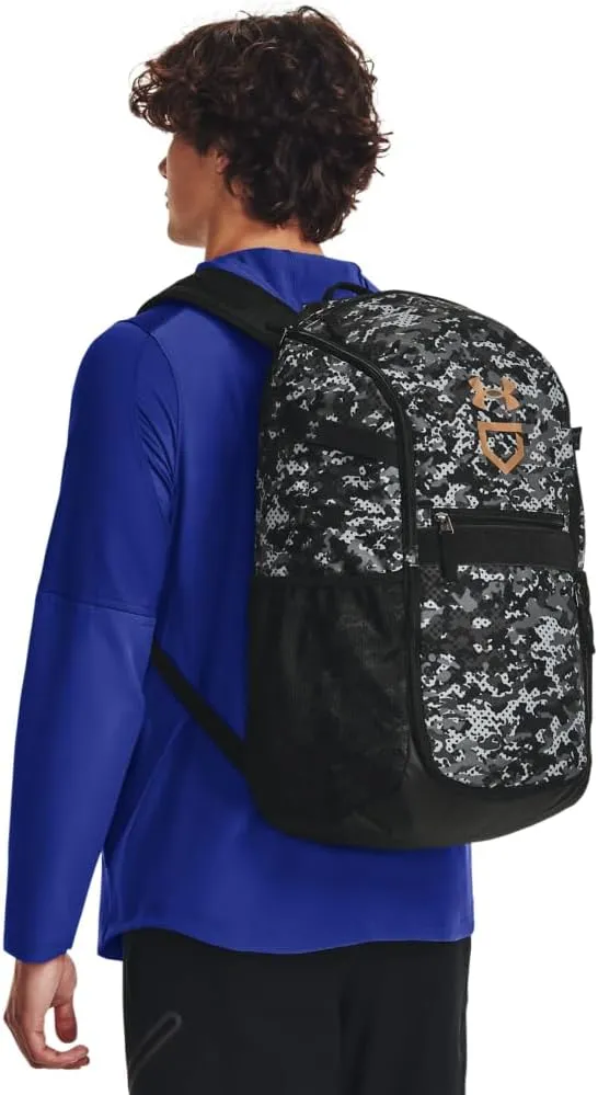 Under Armour Unisex-Adult Utility Baseball Backpack Print, (002) Black / / Metallic Gold, One Size Fits All