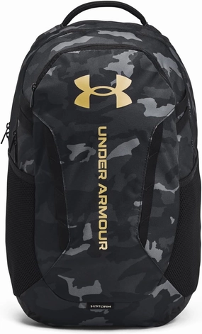 Under Armour Unisex-Adult Hustle 6.0 Backpack, (001) Black/Black/Metallic Gold, One Size Fits Most