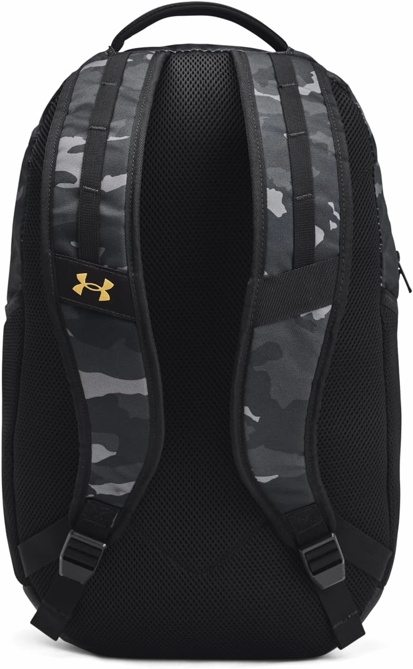 Under Armour Unisex-Adult Hustle 6.0 Backpack, (001) Black/Black/Metallic Gold, One Size Fits Most