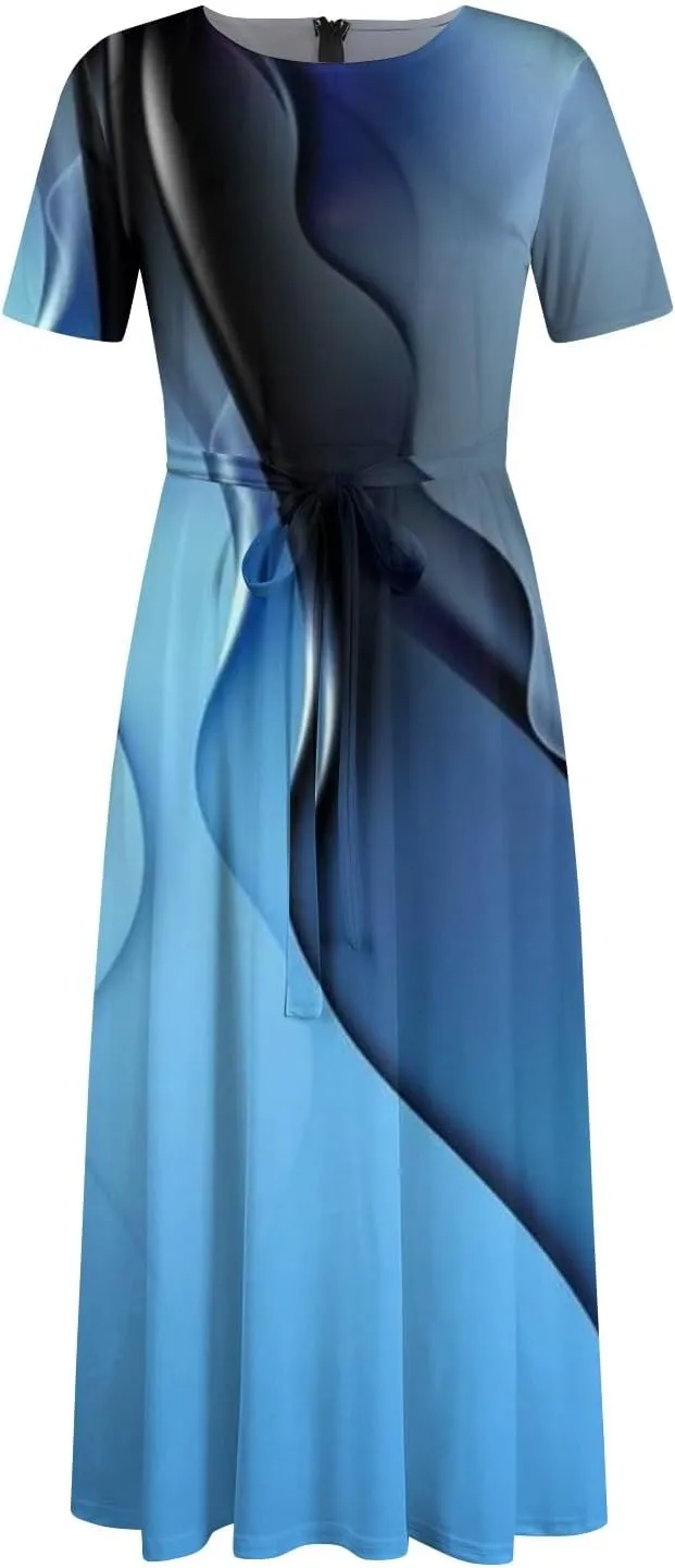 UQRZAU Women's Dresses, Spring Dress for Women 2024 Trendy Plus Size Summer/Fall Short Sleeve with Pockets Dress, XL, 5XL