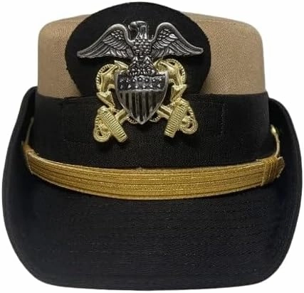 US Navy Women's Military Officer Cap, Khaki and Black, Ceremonial Uniform Hat with Eagle Emblem