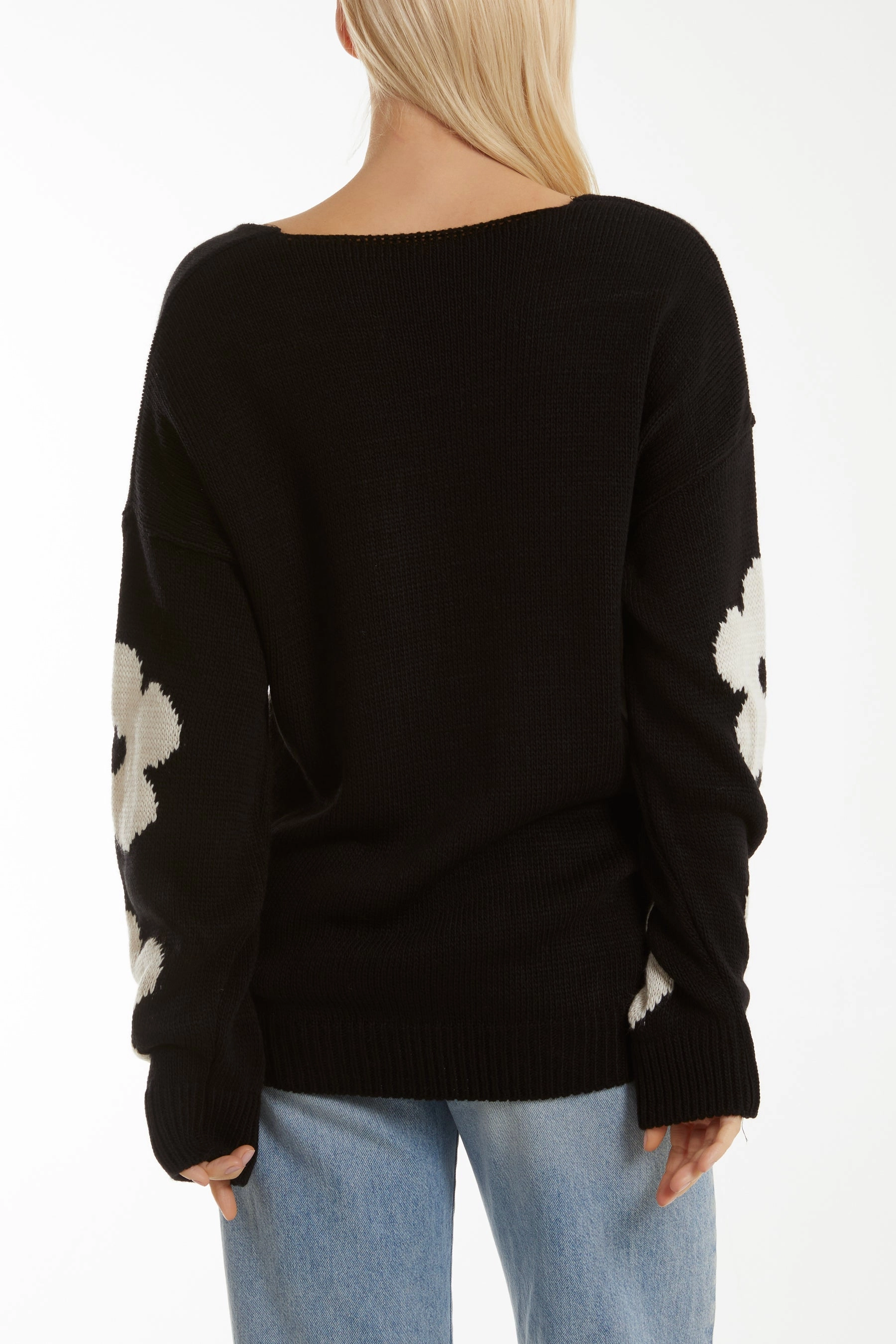 V-Neck Flower Jacquard Jumper