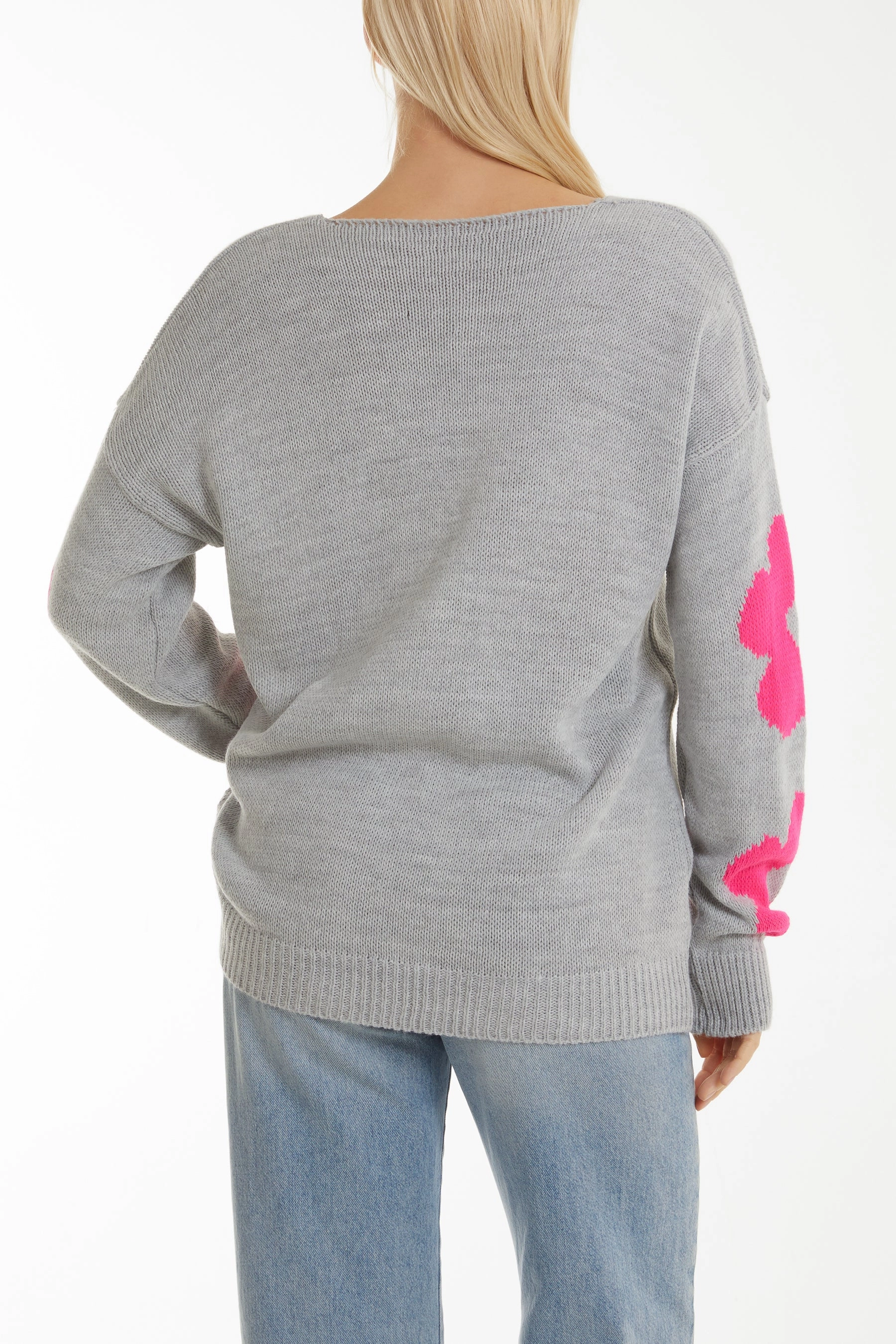 V-Neck Flower Jacquard Jumper