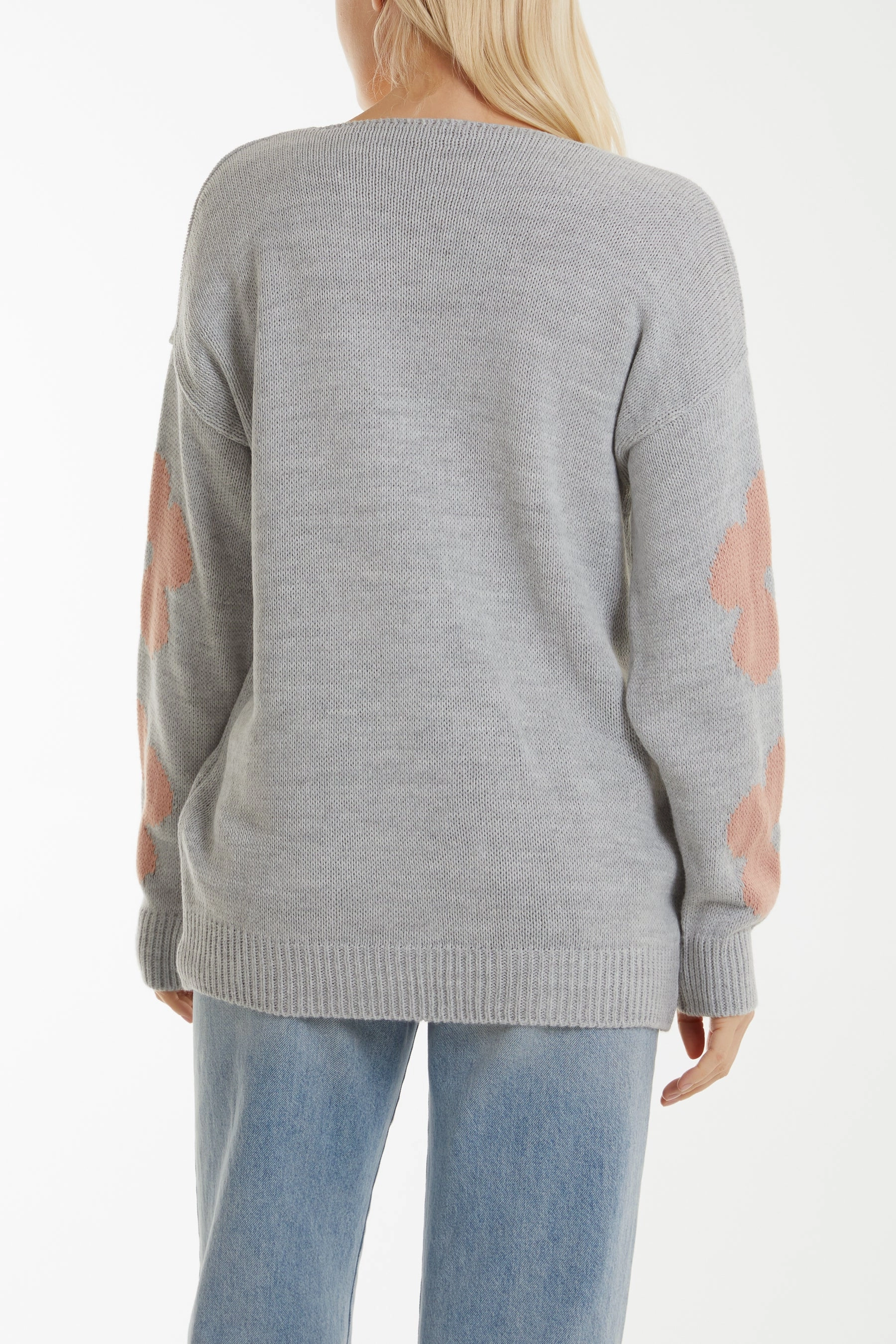 V-Neck Flower Jacquard Jumper