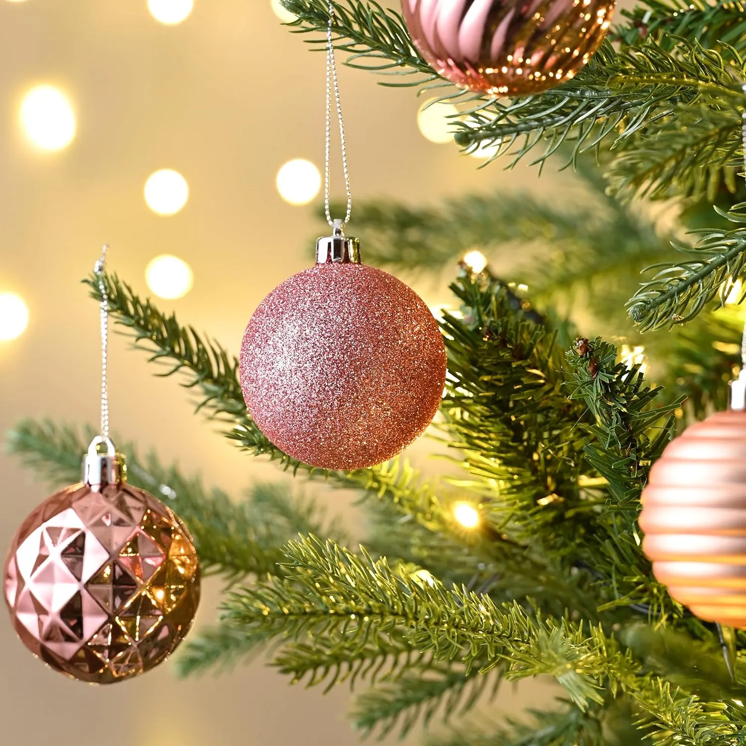 Valery Madelyn Christmas Ornaments Tree Decorations Set, 24ct Rose Gold Shatterproof Ball Ornaments, 2.36" Hanging Ornament Bulk for Valentines Mardi Gras St. Patrick's Day Holiday Party Decor