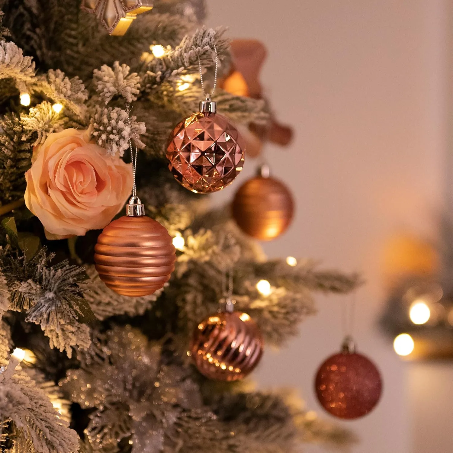 Valery Madelyn Christmas Ornaments Tree Decorations Set, 24ct Rose Gold Shatterproof Ball Ornaments, 2.36" Hanging Ornament Bulk for Valentines Mardi Gras St. Patrick's Day Holiday Party Decor