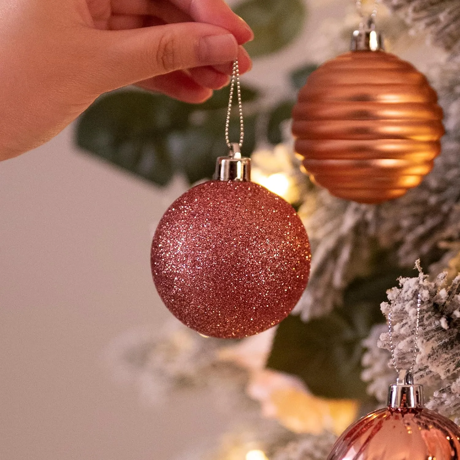 Valery Madelyn Christmas Ornaments Tree Decorations Set, 24ct Rose Gold Shatterproof Ball Ornaments, 2.36" Hanging Ornament Bulk for Valentines Mardi Gras St. Patrick's Day Holiday Party Decor
