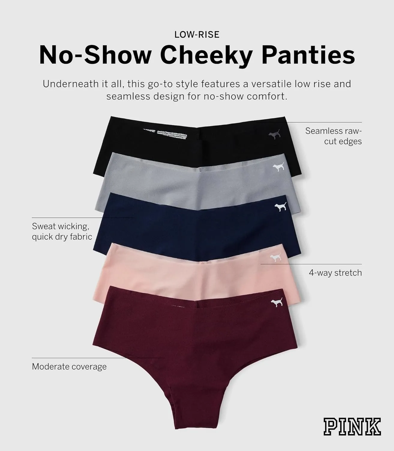 Victoria's Secret PINK No Show Lace Cheekster Panty Pack, Underwear for Women (XS-XXL)