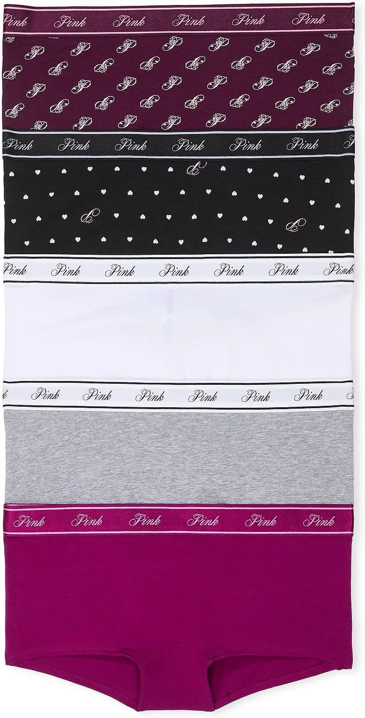 Victoria's Secret PINK Women's Cotton Logo Boyshort Underwear, Full Coverage Panties for Women, Multi Pack (XS-XXL)