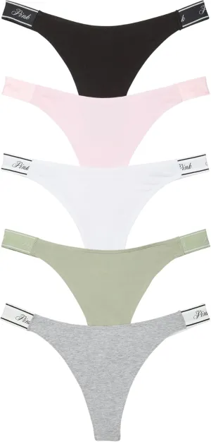 Victoria's Secret PINK Women's Cotton Logo Thong Underwear, Panties for Women, Multi Pack (XS-XXL)